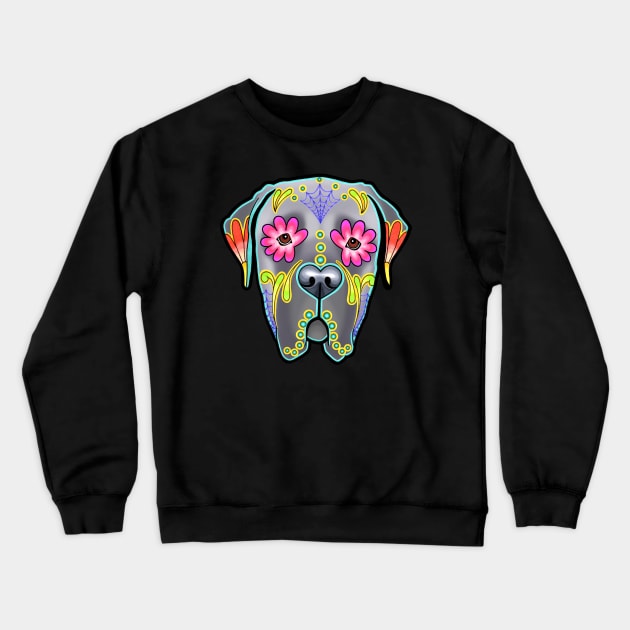 Mastiff in Grey - Day of the Dead Sugar Skull Dog Crewneck Sweatshirt by prettyinink